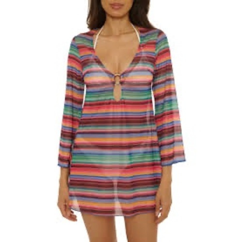 BECCA Vallarta Long Sleeve Sheer Mesh Cover-Up Tunic Women's Size Medium